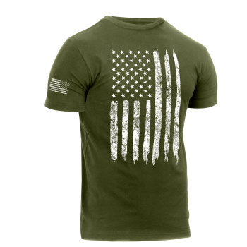 Distressed US Flag Athletic Fit T-Shirt, Rothco, Olive, XL