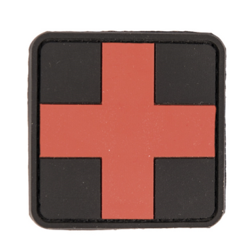 PVC nášivka - zdravotnický kříž, červeno-černý, 5x5 cm, Mil-Tec