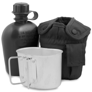 U.S. Army field bottle with case and drinker, Black, 1 L, Mil-Tec