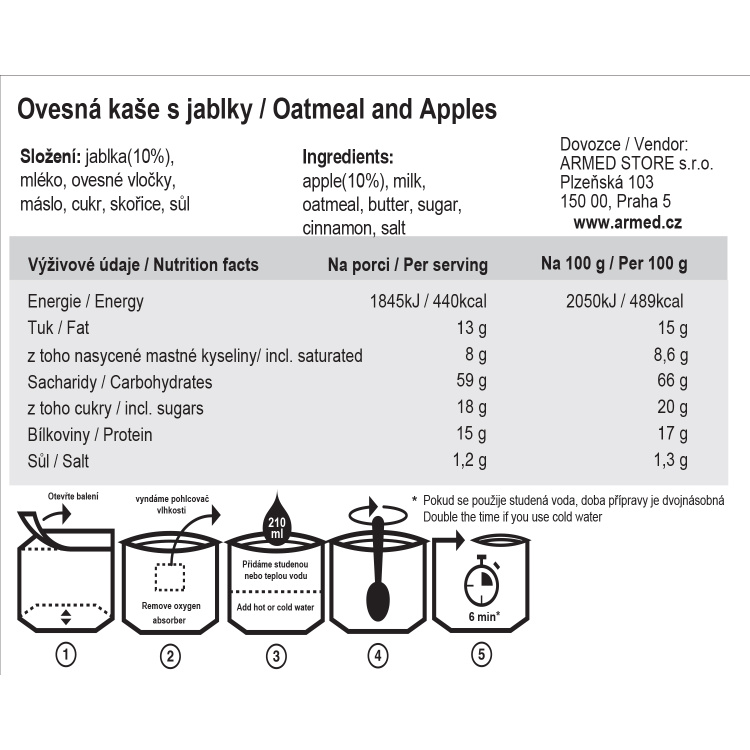 Dehydrované jídlo - ovesná kaše s jablky, Tactical Foodpack