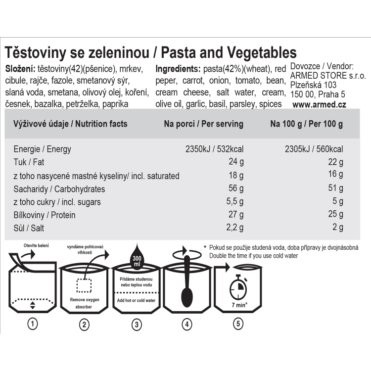 Dehydrované jídlo - těstoviny se zeleninou, Tactical Foodpack