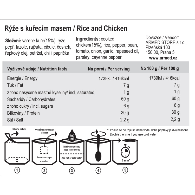 Dehydrované jídlo - rýže s kuřecím masem, Tactical Foodpack