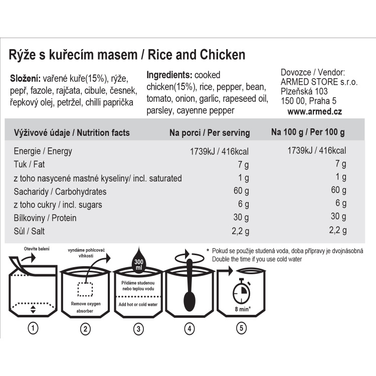 Dehydrované jídlo - rýže s kuřecím masem, Tactical Foodpack