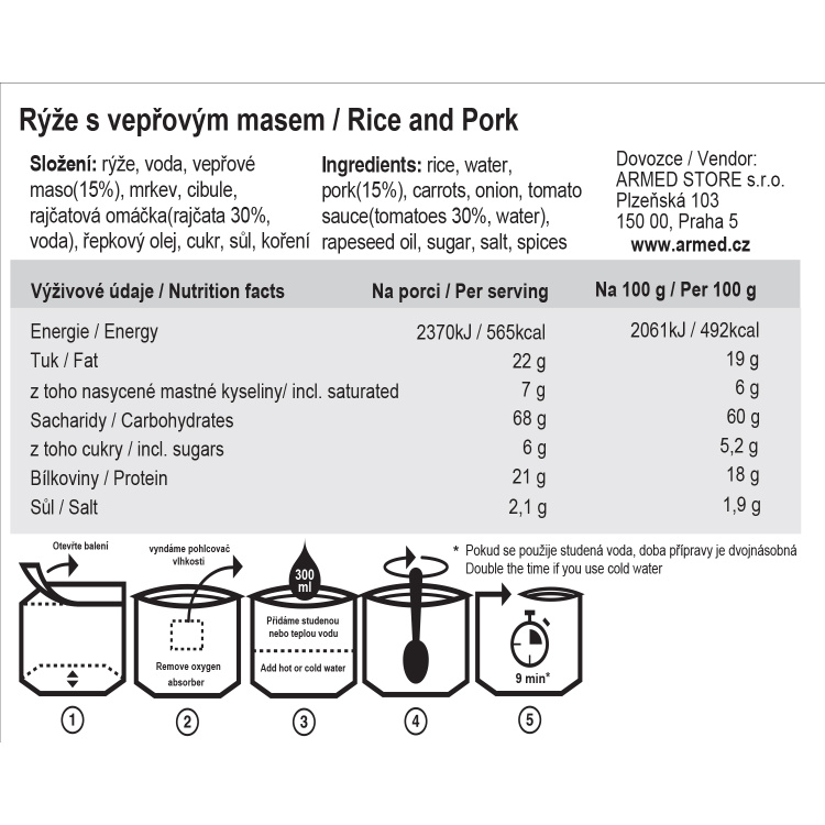 Dehydrované jídlo - rýže s vepřovým masem, Tactical Foodpack