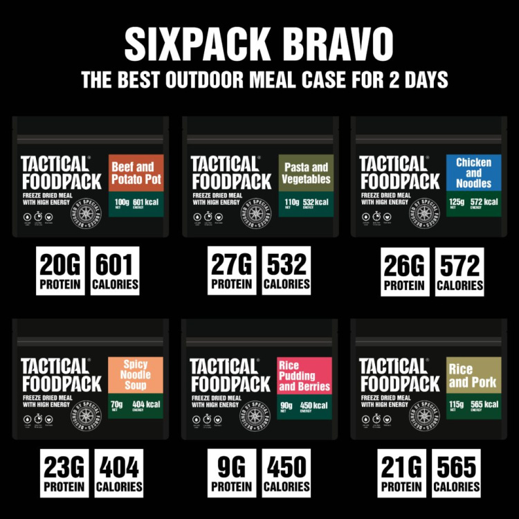 Set 6x MRE dehydrovaného jídla - Tactical Six Pack Bravo, Tactical Foodpack - Set 6x MRE dehydrovaného jídla - Tactical Six Pack Bravo, Tactical Foodpack