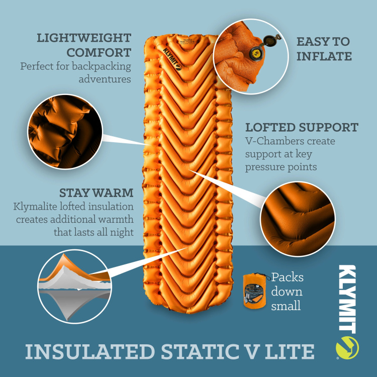 Nafukovací karimatka Static V Insulated Lite, oranžová, Klymit