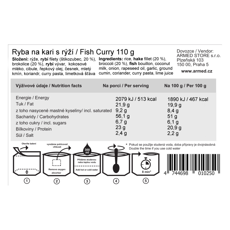 Dehydrované jídlo - ryba na kari s rýží, Tactical Foodpack