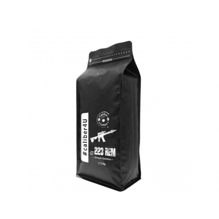 Dárkový balíček pražené zrnkové kávy Caliber Coffee® .223 Rem, 250 g, nerezový hrnek s karabinou