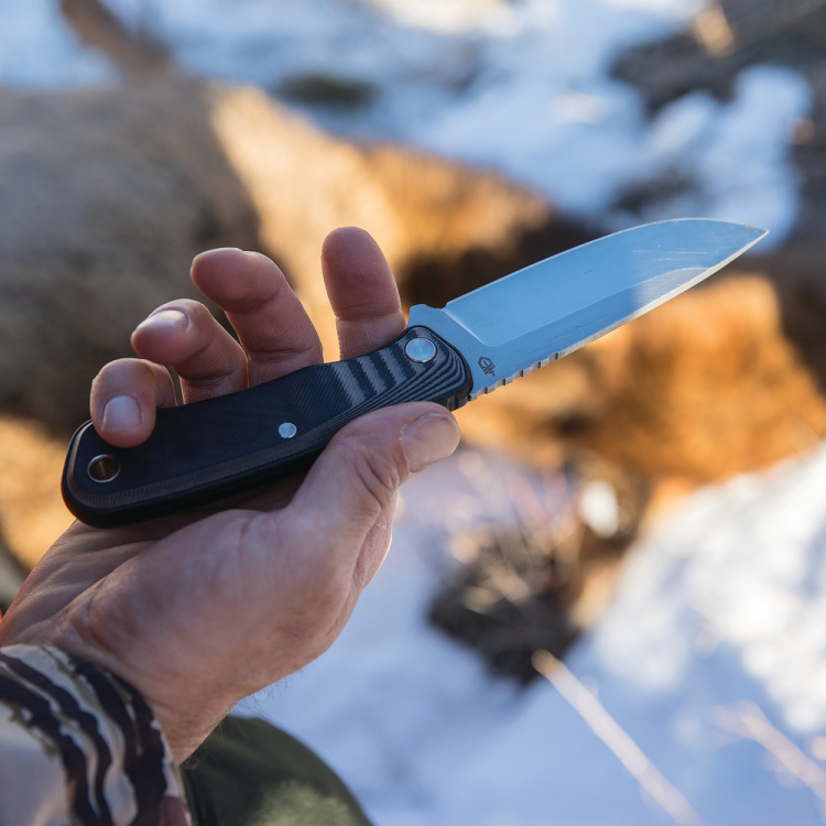 Downwind Drop Point Fixed Blade Knife, Black, Gerber