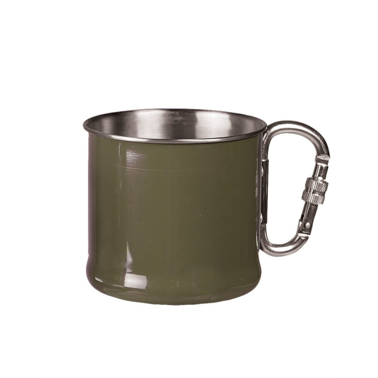 Stainless Steel Karabiner Cup, 500 ml, olive, Mil-Tec