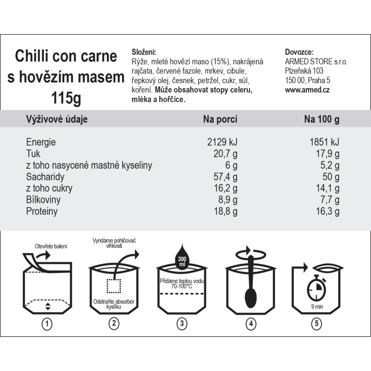 Dehydrované jídlo - Chilli con carne s hovězím, Tactical Foodpack