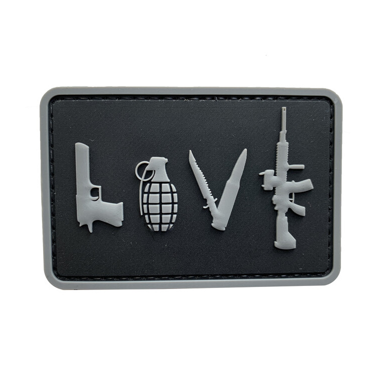 PVC nášivka LOVE - Pistol Grenade Knife Rifle