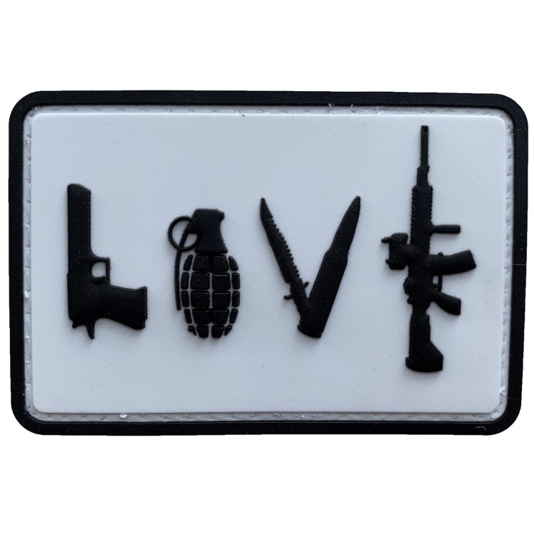 PVC nášivka LOVE - Pistol Grenade Knife Rifle