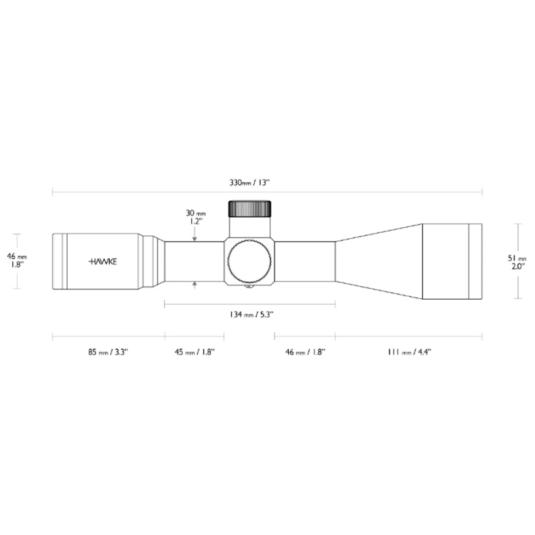 Airmax 30 SF Rifle Scope, 10x44, AMX Reticle, 30 mm Tube, Hawke