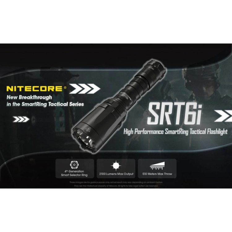 SRT6i Tactical LED Flashlight with Rotary Ring, 2100 lm, Nitecore