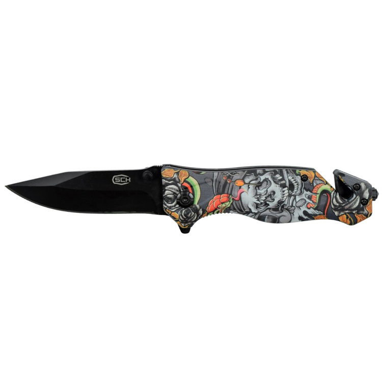 Knife Rescue Comic Skull, pocket clip, SCK