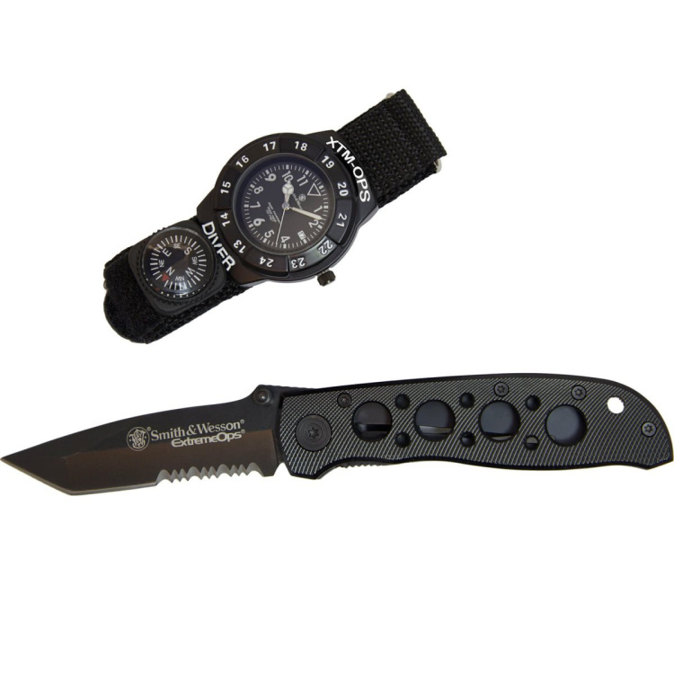 Dárkový Set Extreme Ops Combo, Zavírací nůž + hodinky, Smith &amp; Wesson