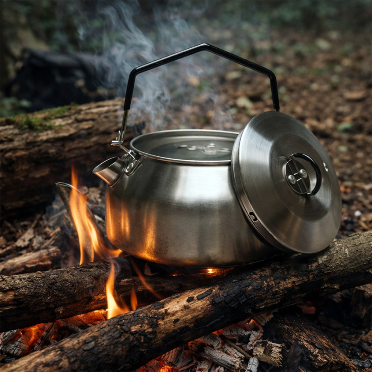 Stainless steel kettle, 1 L, silver, Mil-Tec