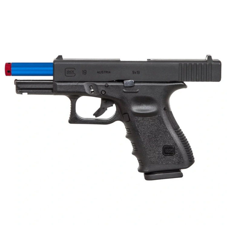 Tréninková laserová pistole, airsoft, Glock 19 červený laser (Umarex Glock 19 Green Gas), Laser Ammo, Zánovní - Tréninková laserová pistole, airsoft, Glock 19 červený laser (Umarex Glock 19 Green Gas), Laser Ammo