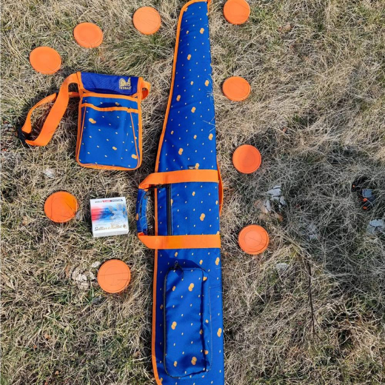 TETRAO Shotgun Shell Bag, Blue + Hand Towel with Clay Pigeon Pattern - Brašna na brokové náboje TETRAO