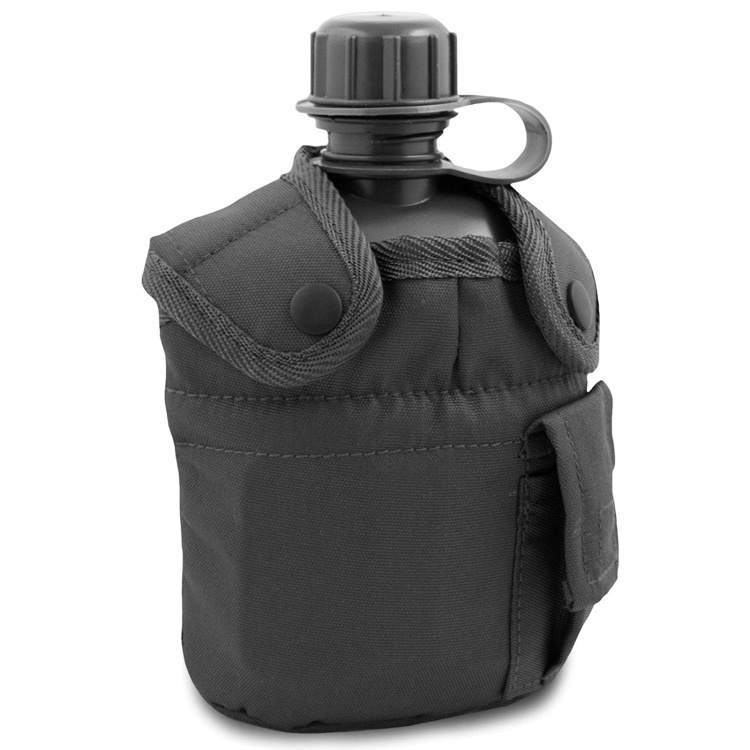 U.S. Army field bottle with case and drinker, Black, 1 L, Mil-Tec