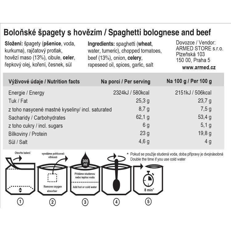 Dehydrované jídlo - boloňské špagety s hovězím, Tactical Foodpack