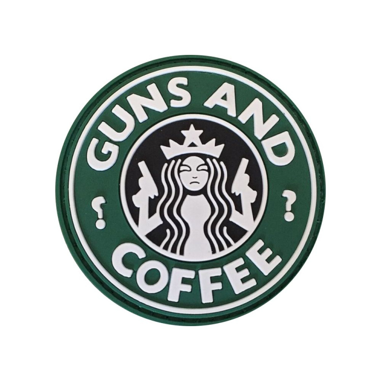 PVC patch &quot;Guns and Coffee&quot;, black