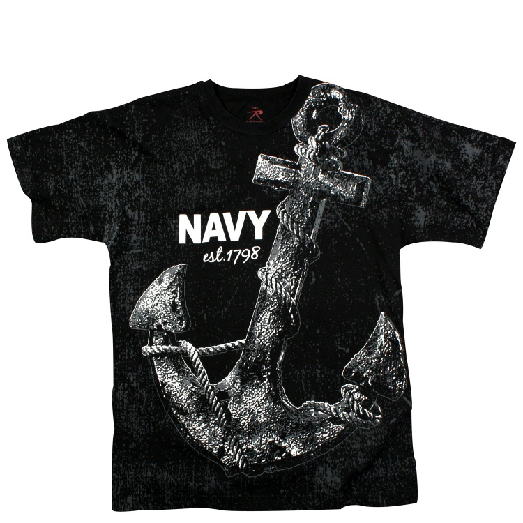 Vintage &#039;Navy Anchor&#039; T-shirt, Black, Rothco
