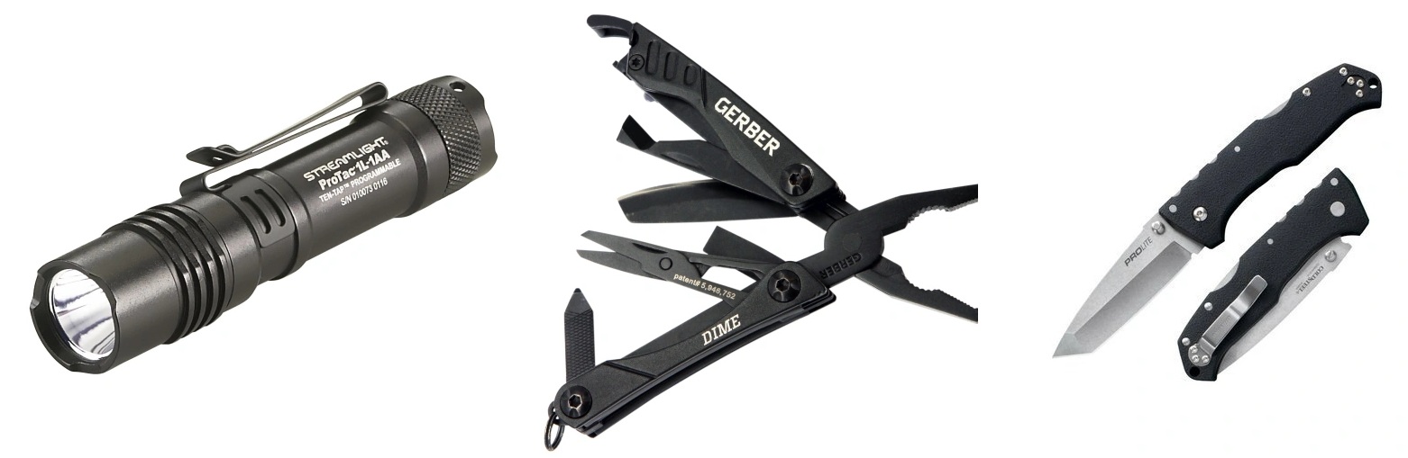 Svítilna Streamlight ProTac, Multitool Gerber Dime, Zavírací nůž Coldsteel Pro Lite Tanto